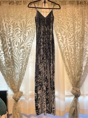 Lulus Blue Crushed Velvet Spaghetti Strap Dress